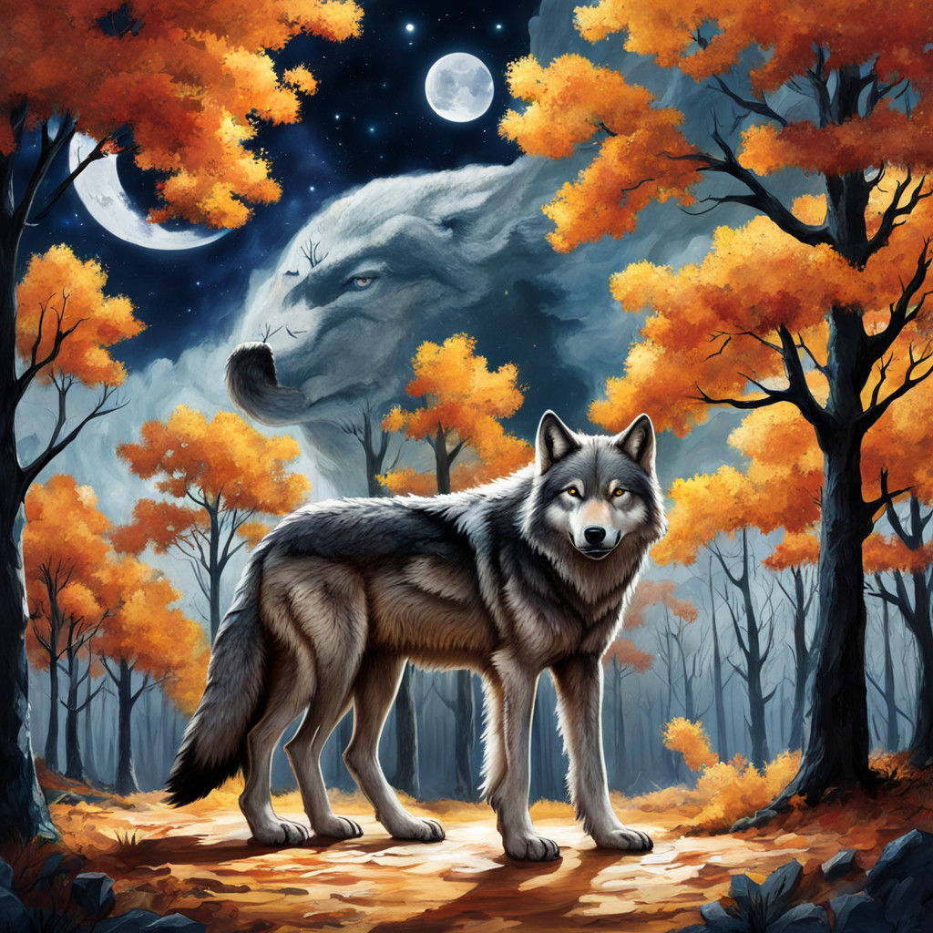 Majestic Wolf Hybrid in a Fantastical Landscape