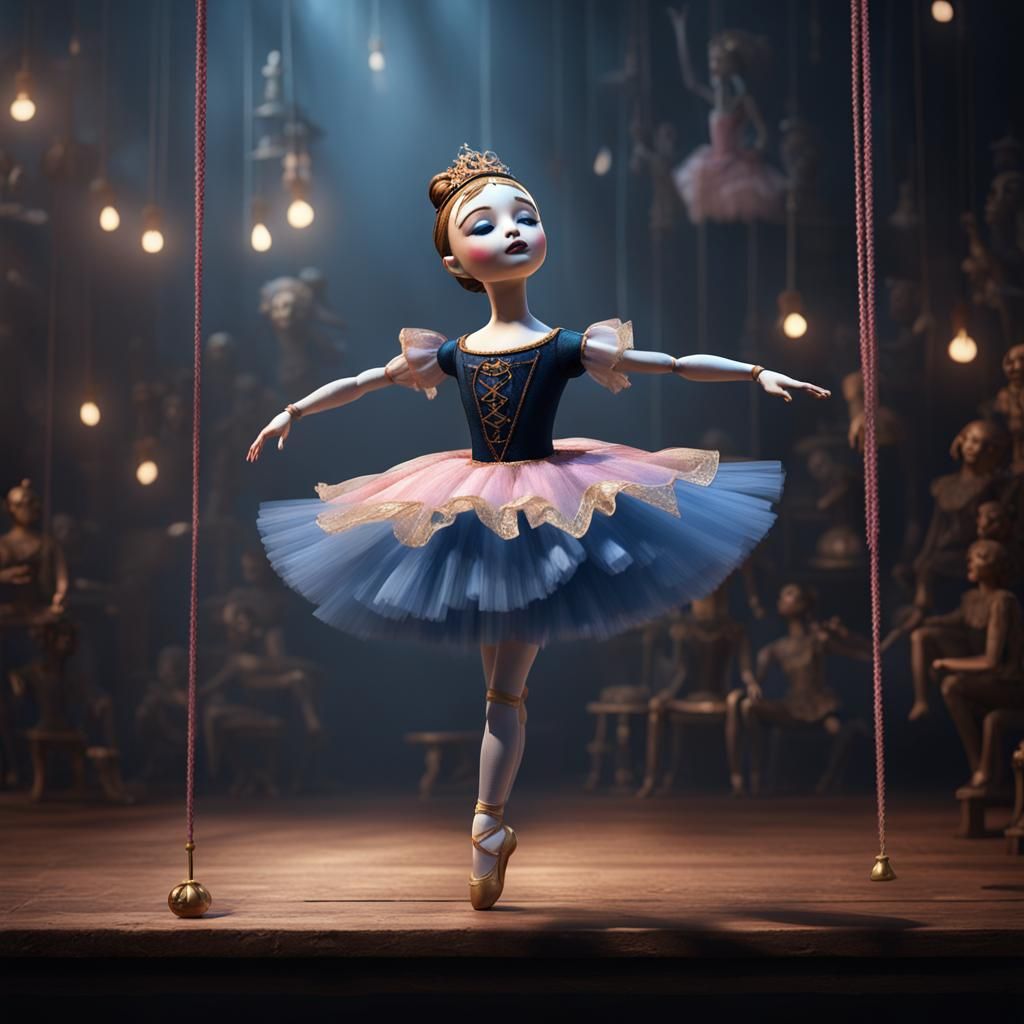 Ballerina Marionette Doll in Detailed Matte Painting