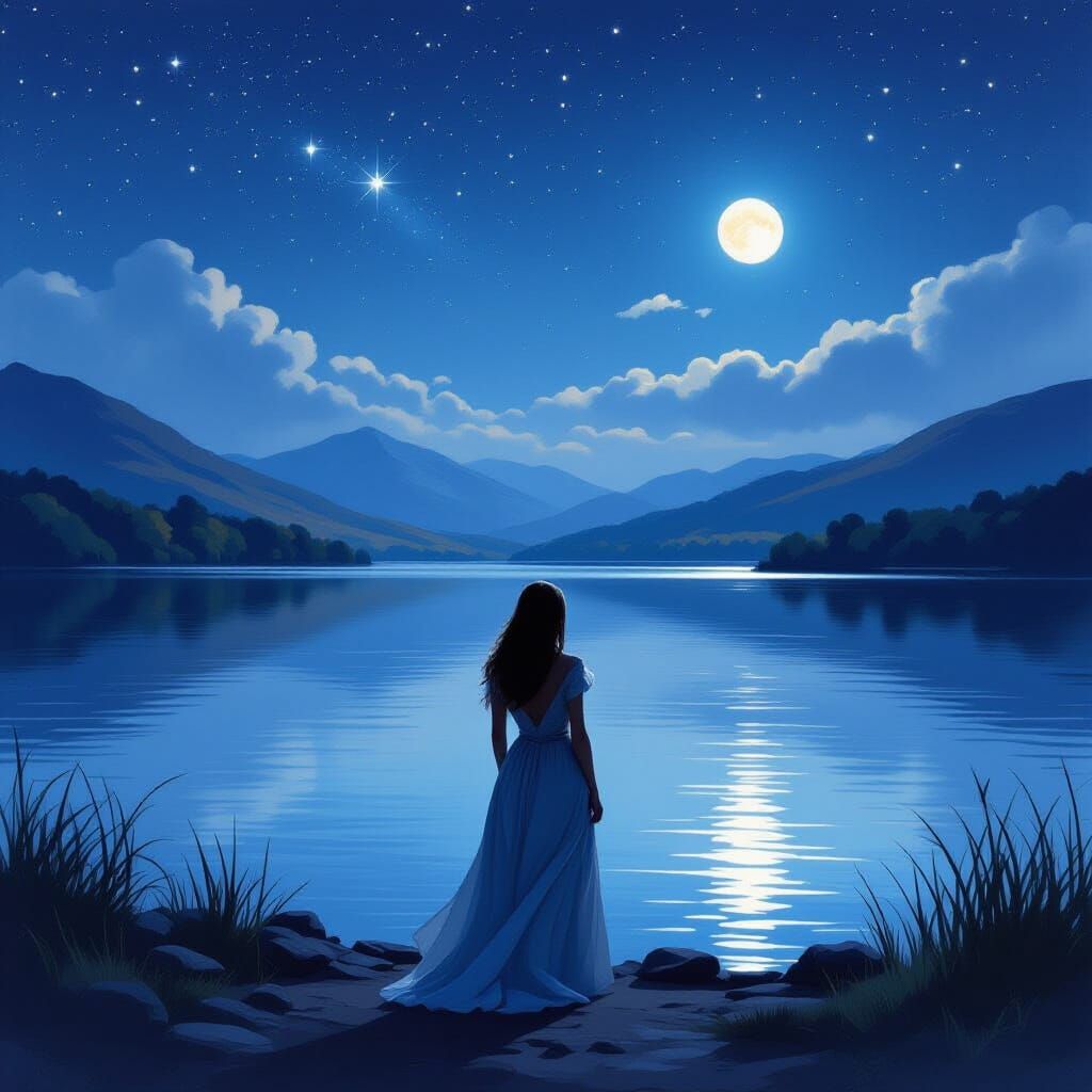 Dreamy Derwentwater Moonlight: Romantic Landscape