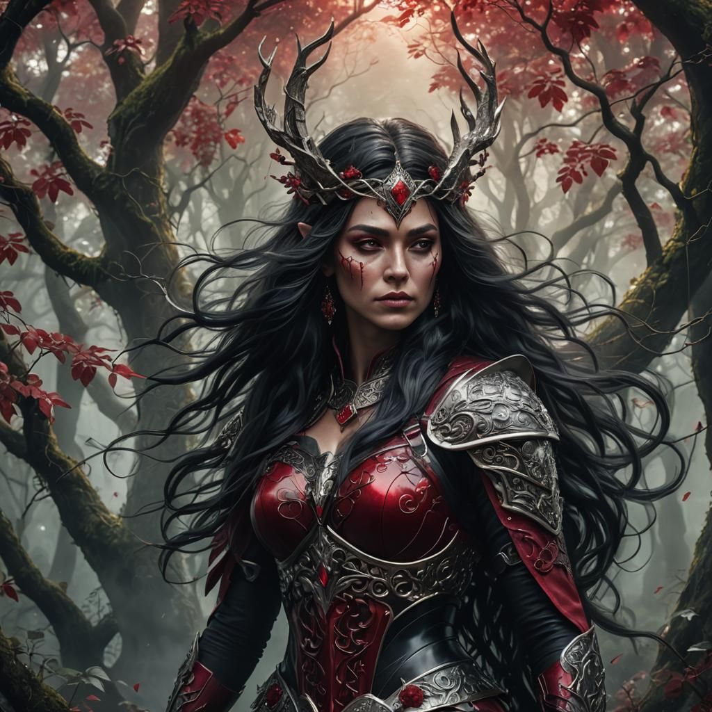 Norse Goddess in Ruby Armor, Digital Art