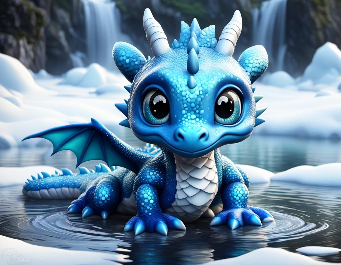 Cute River Dragon in Vivid Blue, 3D Digital Art