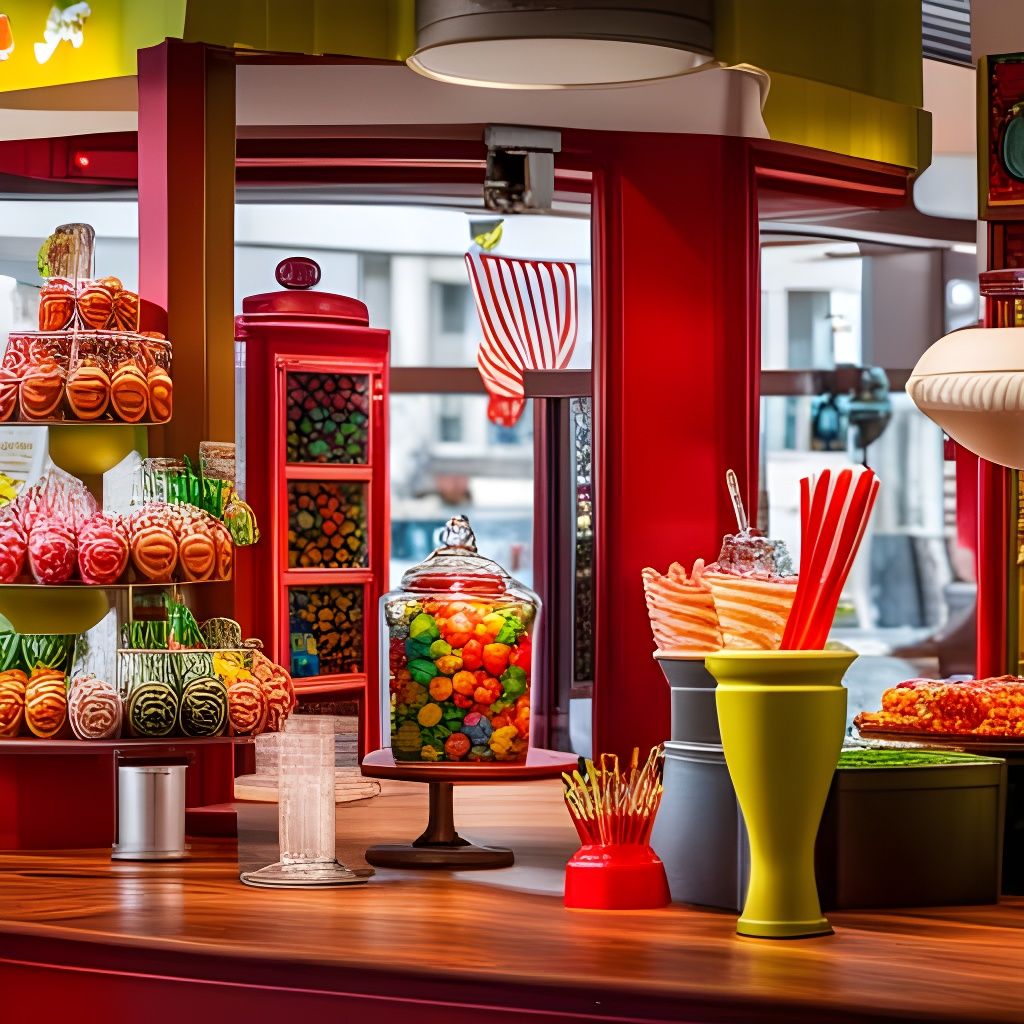 Hyperrealistic Retro Candy Shop with Colorful Treats