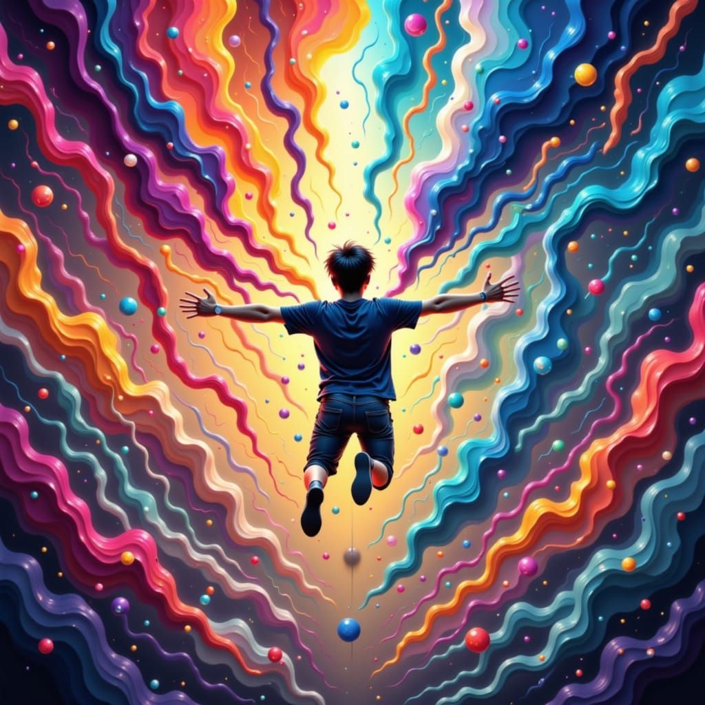 Young Man Soaring in Dreamlike Digital Art