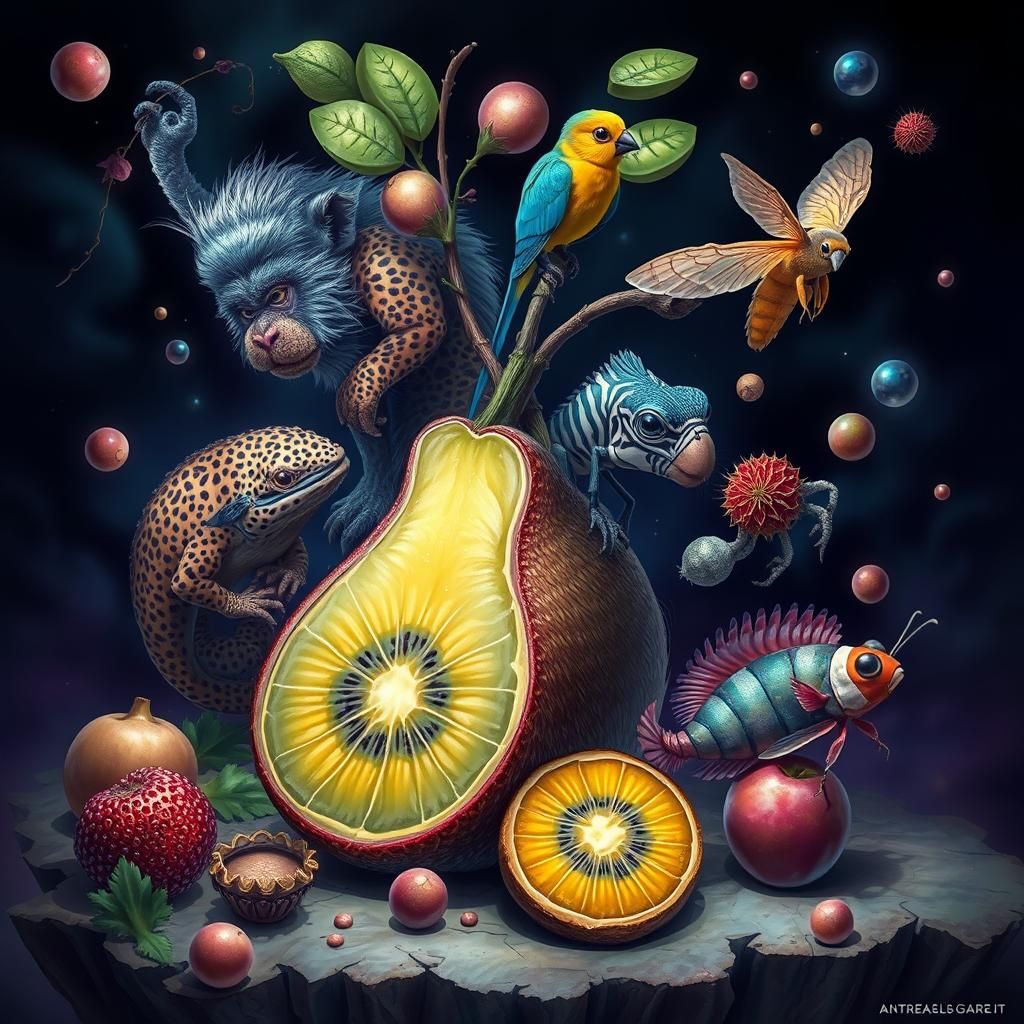 Surreal Hybrid Fruit in Aetherpunk Laboratory Style
