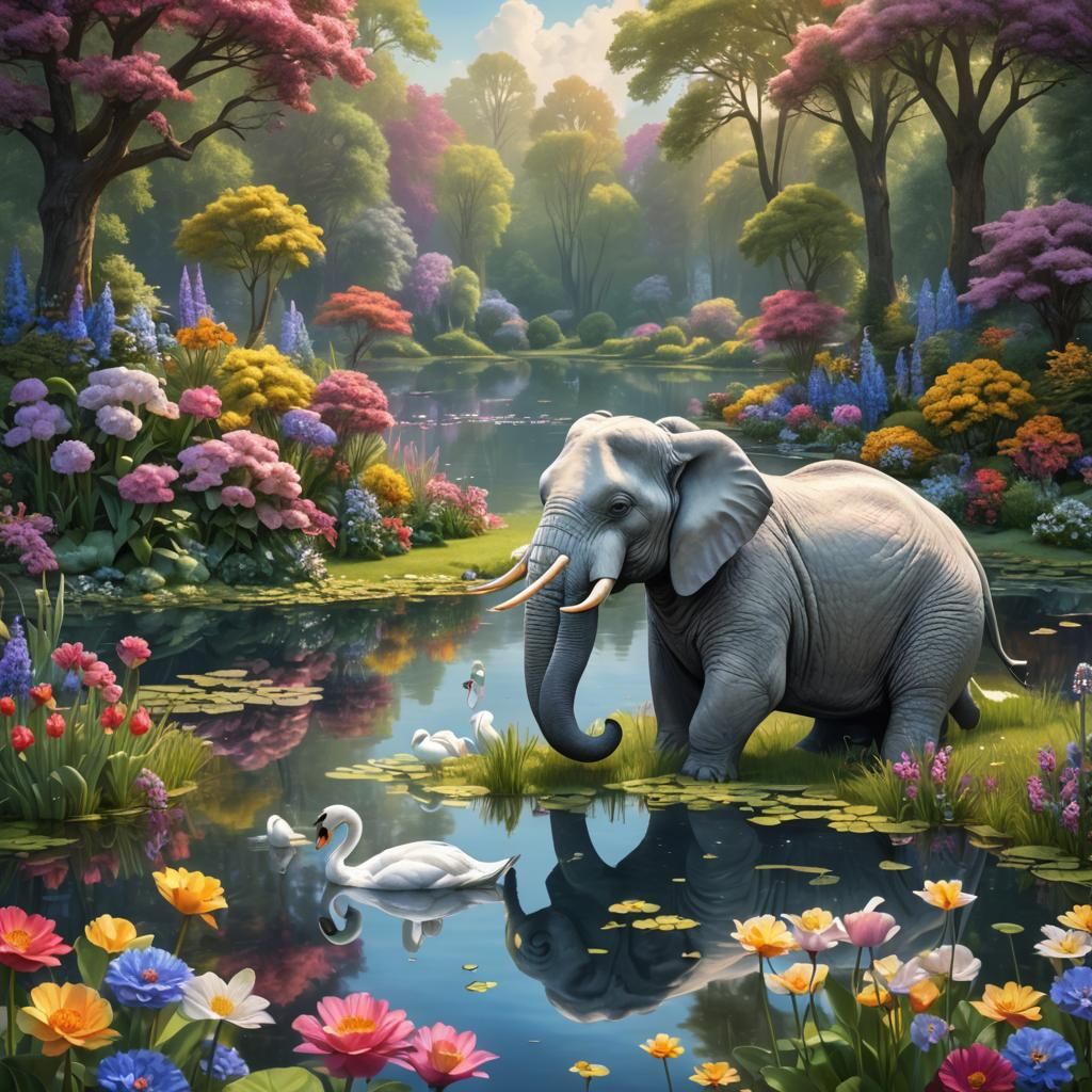 Surreal Swans Transformed into Elephant Reflections