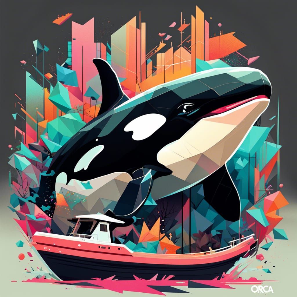 Orca Boat in Geometric Street Art Style