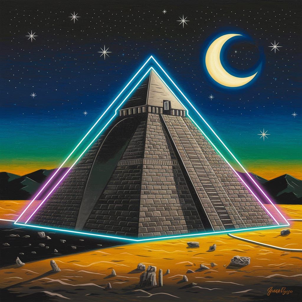 Surreal Neon Cityscape at Night in Light Painting Style