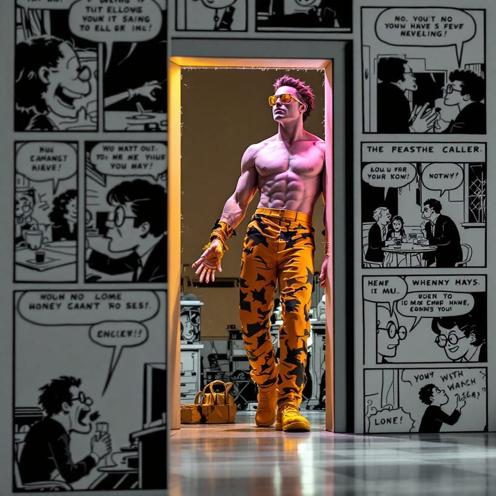 Photorealistic Figure in Comic Strip Style