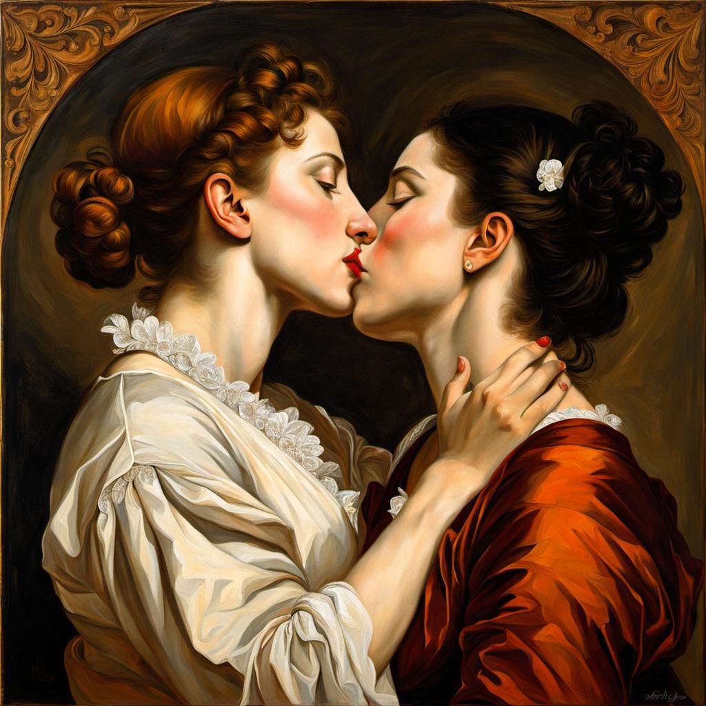 Passionate Kiss in Caravaggio Style
