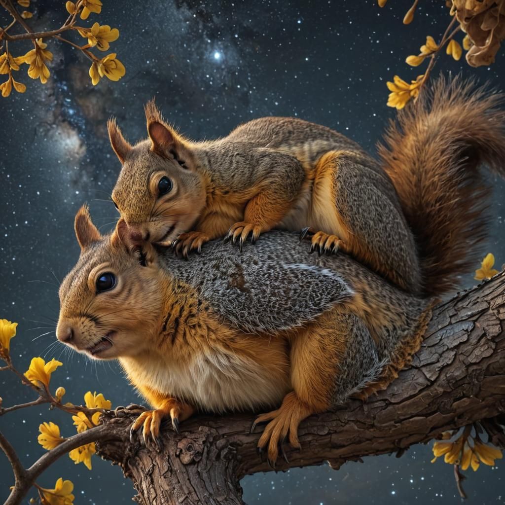 Squirrel and Finch in Hyper-Realistic Digital Art