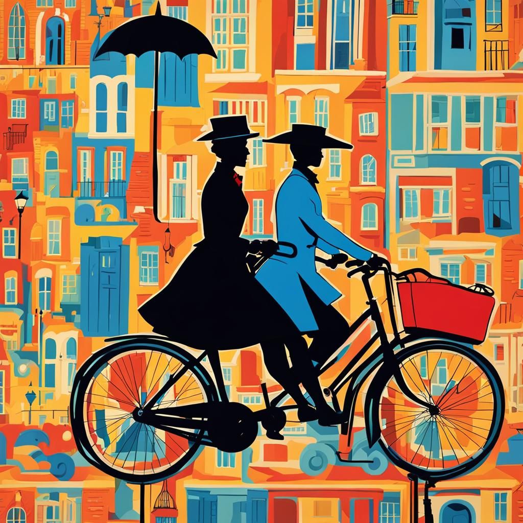 Mary Poppins and Bert Ride Bicycles: Abstract Art