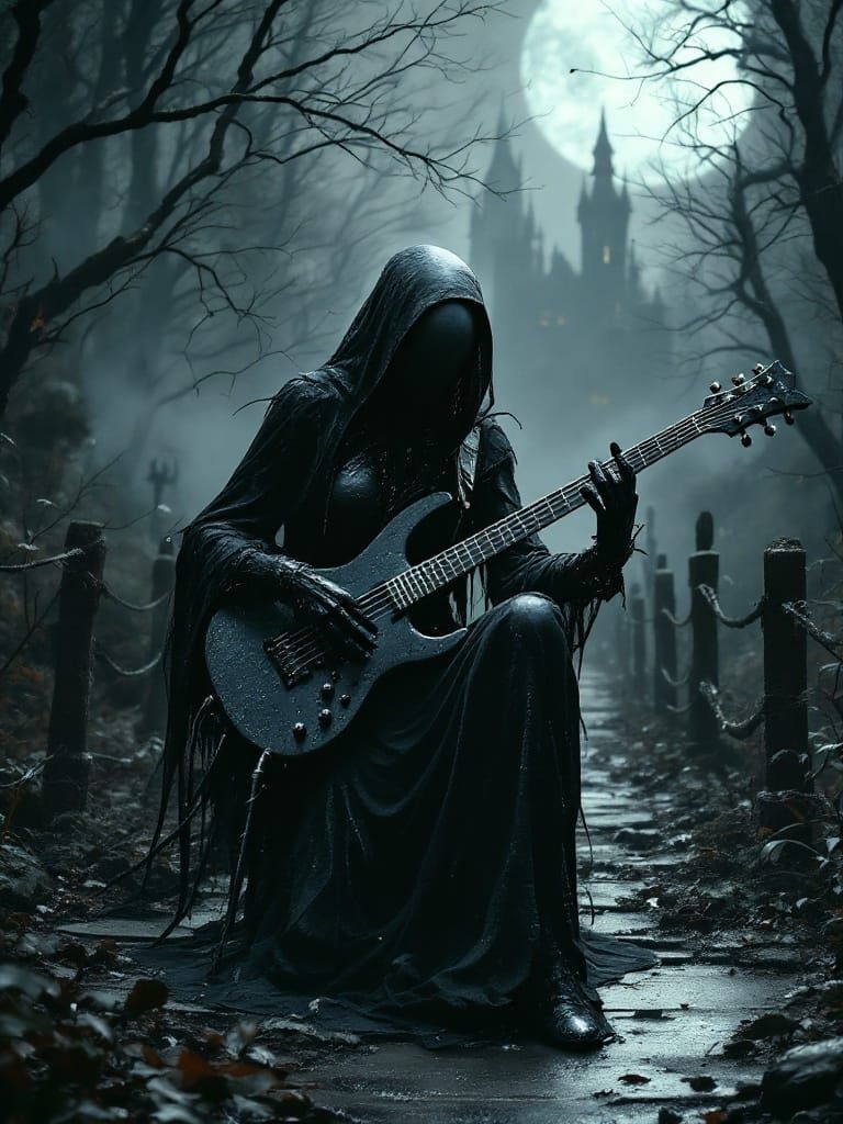 Scary Spider-Crow Zombie Plays Guitar in Dark City