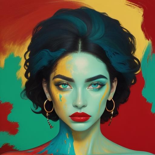 Abstract Expressionist Portrait of a Woman with Bold Feature...