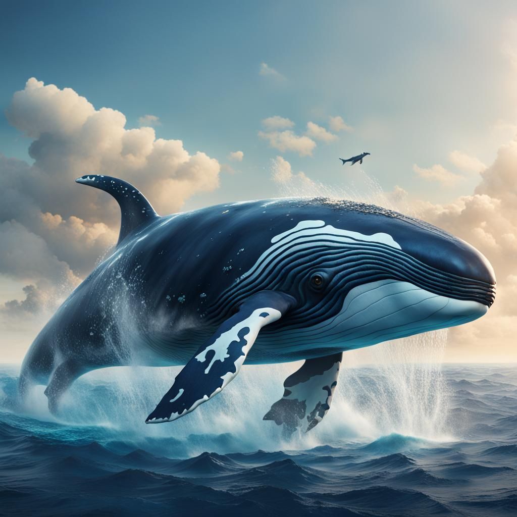 Giant Whale Swims in Calm Blue Ocean