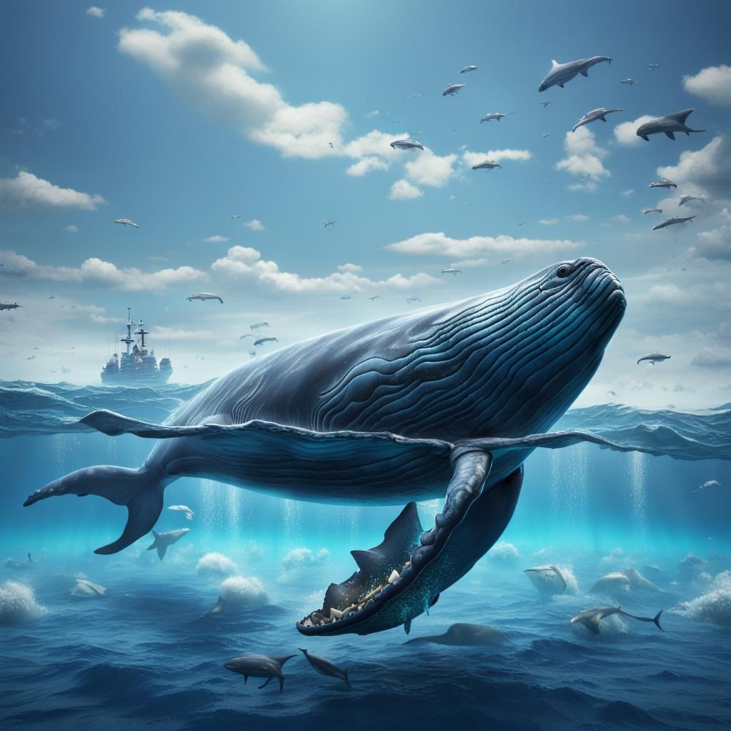 Giant Whale in Calm Ocean: Detailed Matte Painting