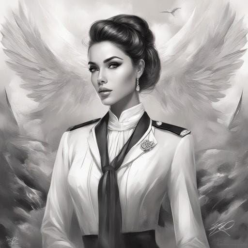 Monochrome Portrait of Alluring Stewardess in Royo Style