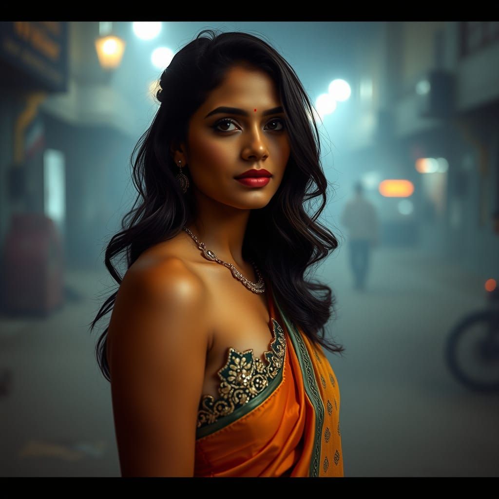 Elegant Hindi Woman in Cinematic Film Style