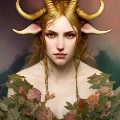 Renaissance Goat Girl with Horns, Detailed Concept Art