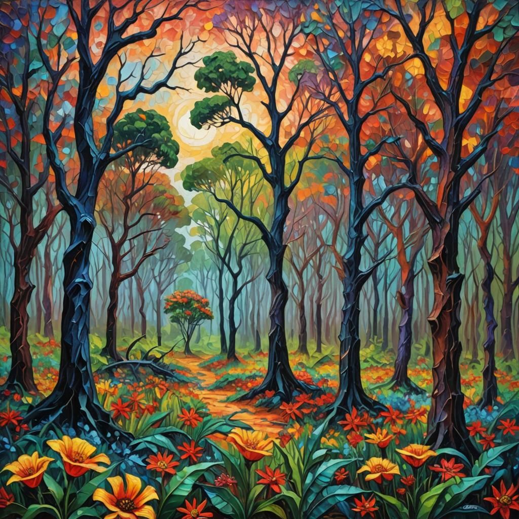 African Landscape in Neo-Impressionist Expressionist Style