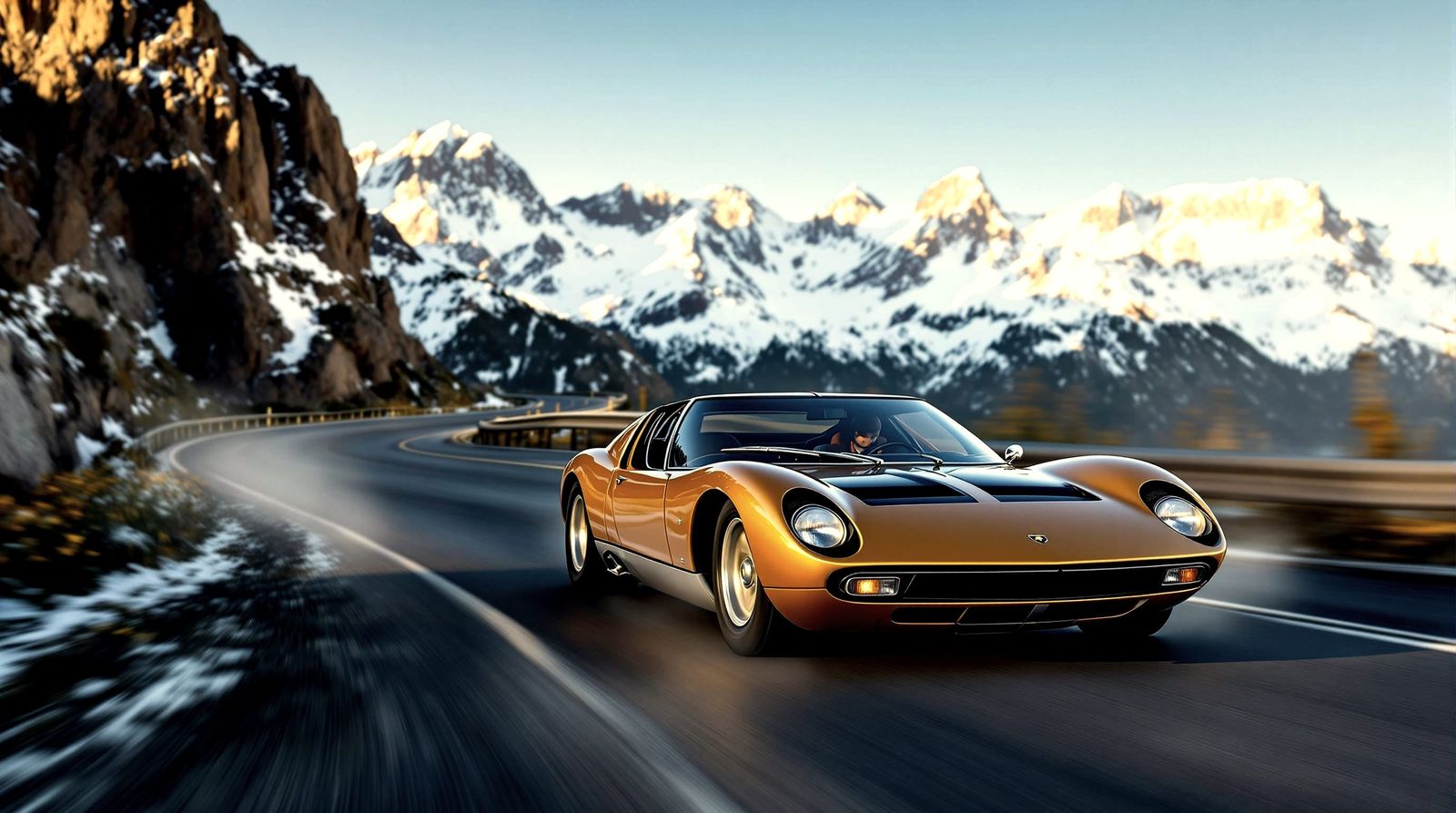 Vintage Lamborghini Miura on Mountain Road