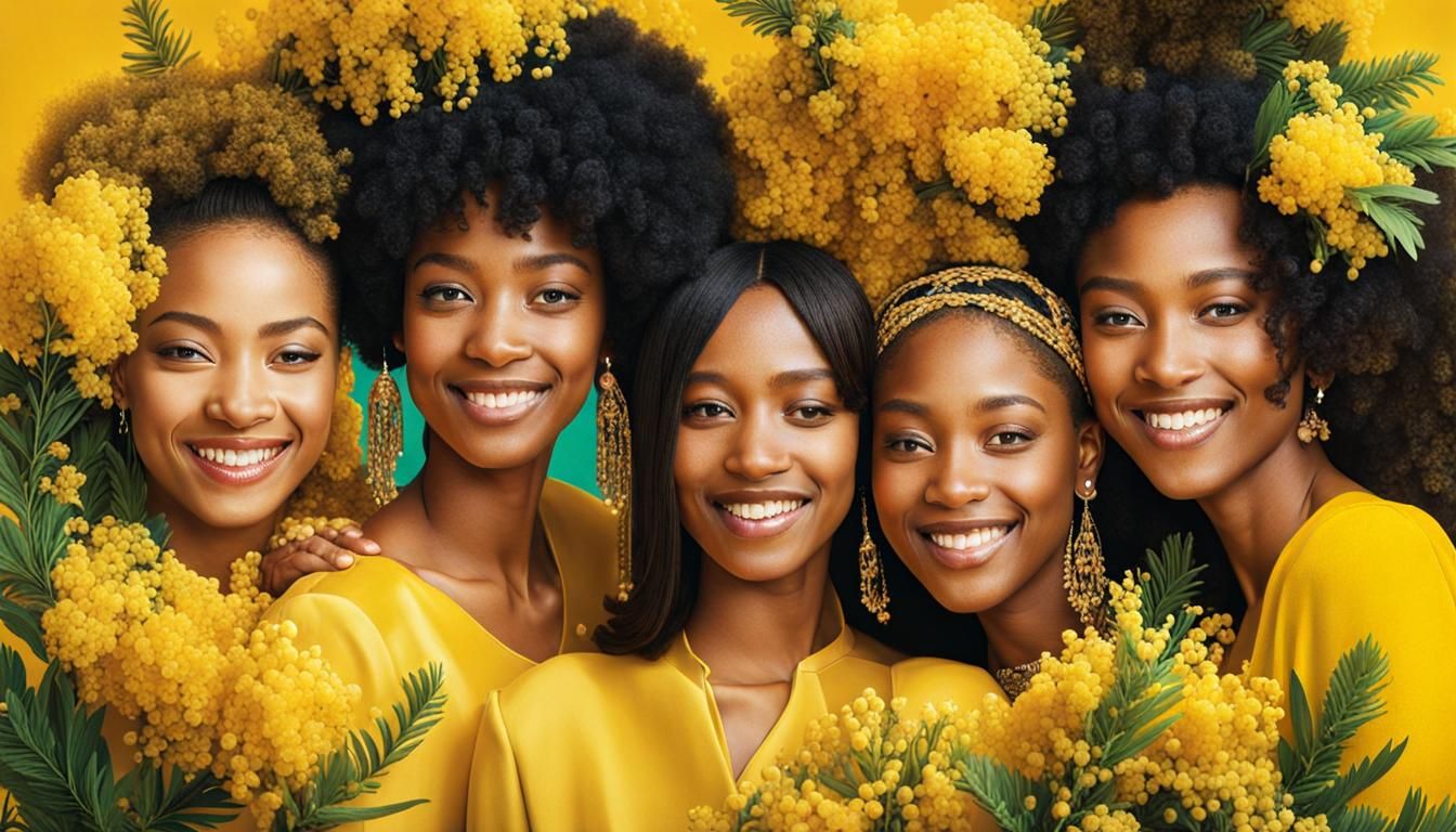 Diverse Women in Mimosa Frame: Maximalist Concept Art