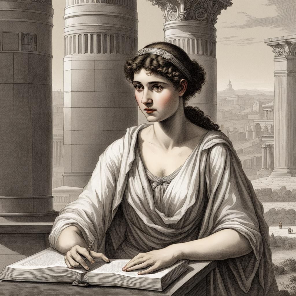 Hypatia in the Library of Alexandria Illustration