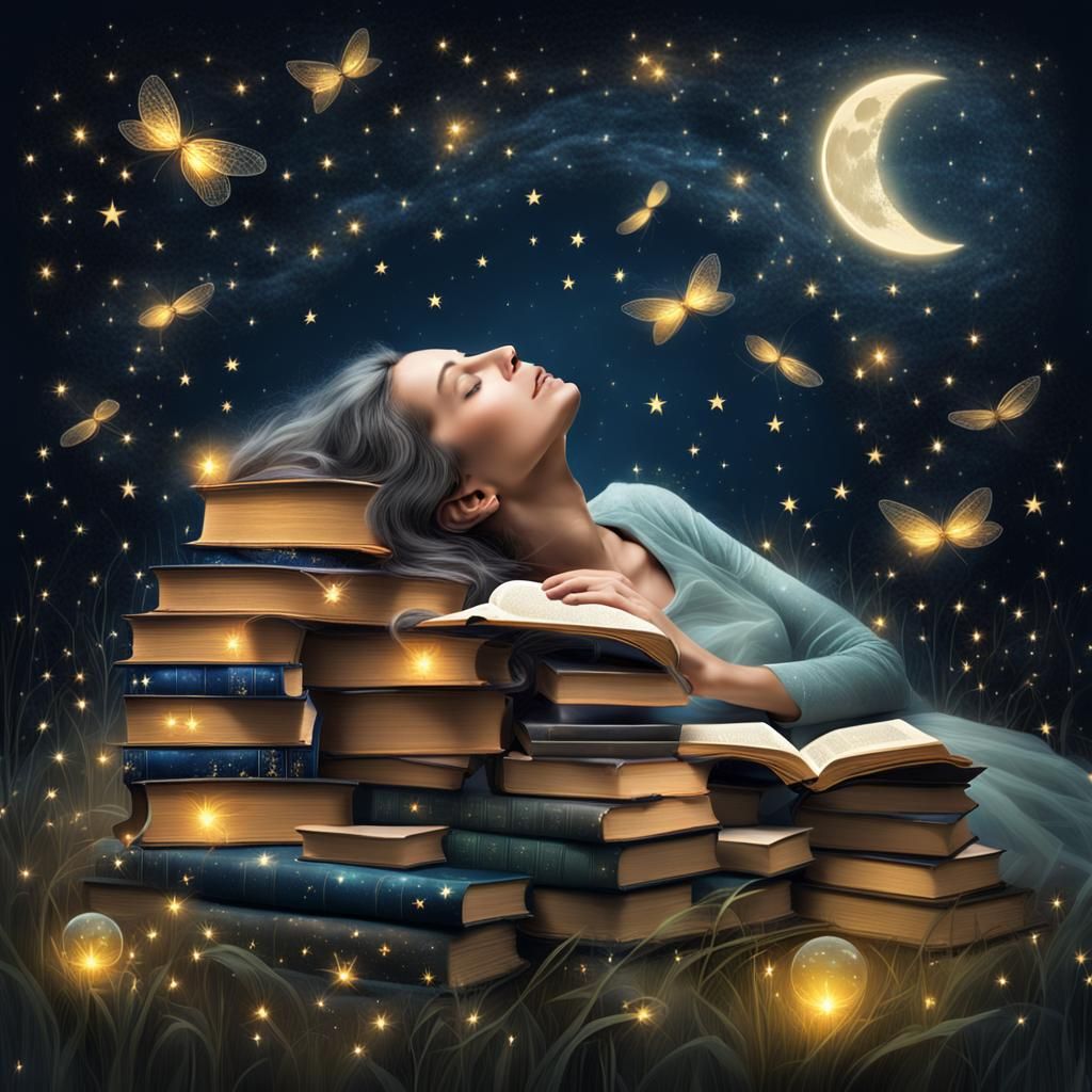 Surreal Dreamscape: Woman Sleeping in Book Field
