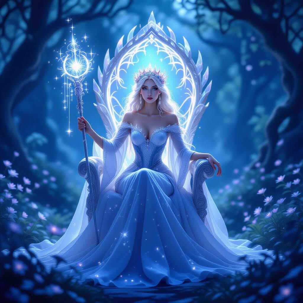 Fairy Queen on Moonlight Throne in Ethereal Glade