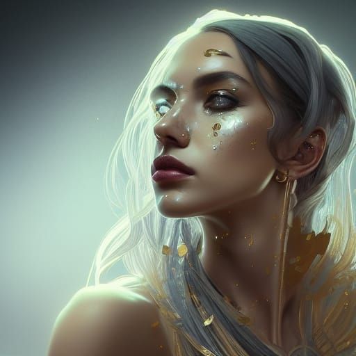 Silver and Gold Portrait in Hyperdetailed Style