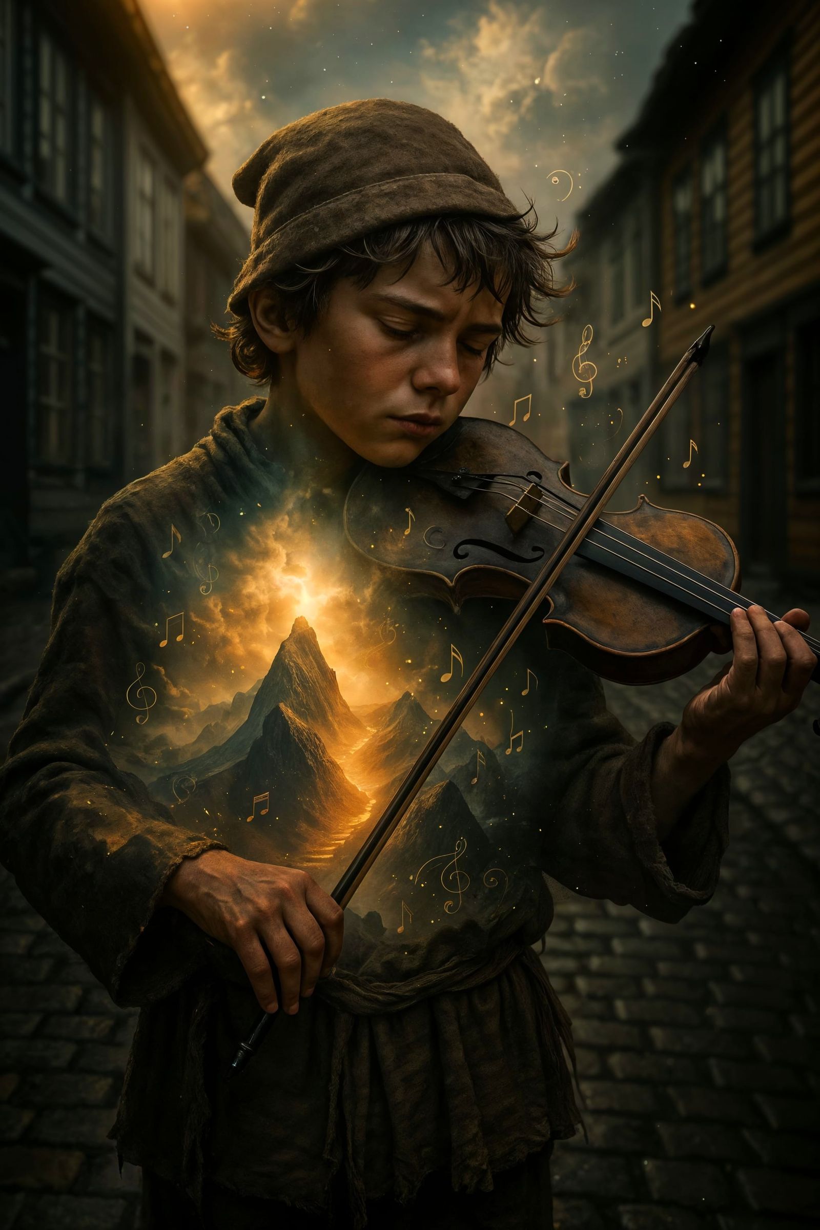 Minstrel's Dream: Ethereal Music on Cobblestone Street