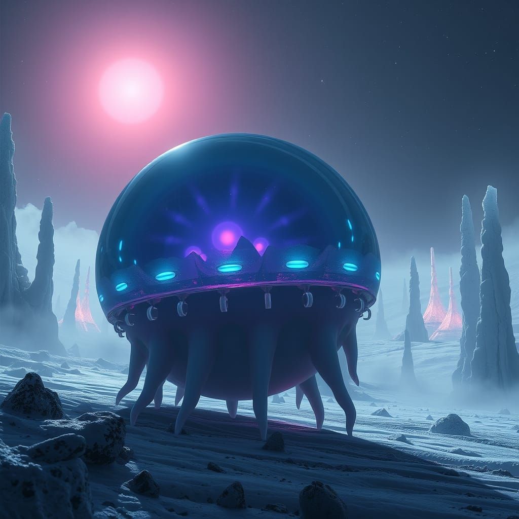 Bioluminescent Alien Lifeform on Cryogenic Exoplanet