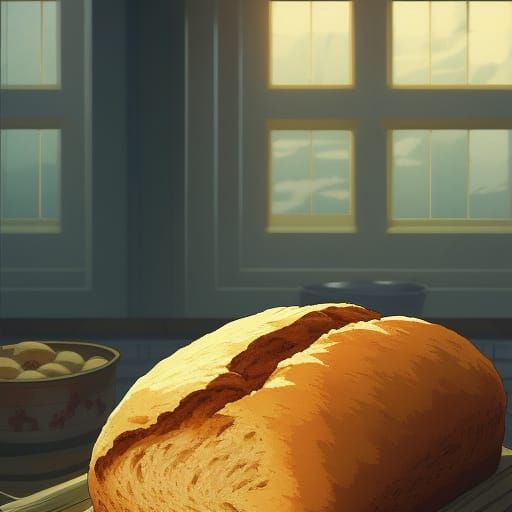 Warm Bread Loaf in Studio Ghibli Anime Style