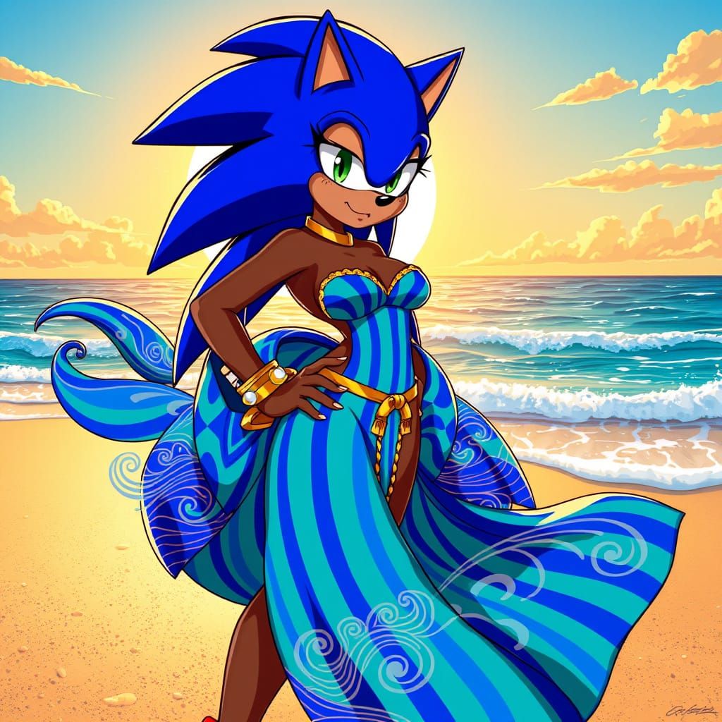 Sonic the Hedgehog Goddess in Vibrant Beach Kimono