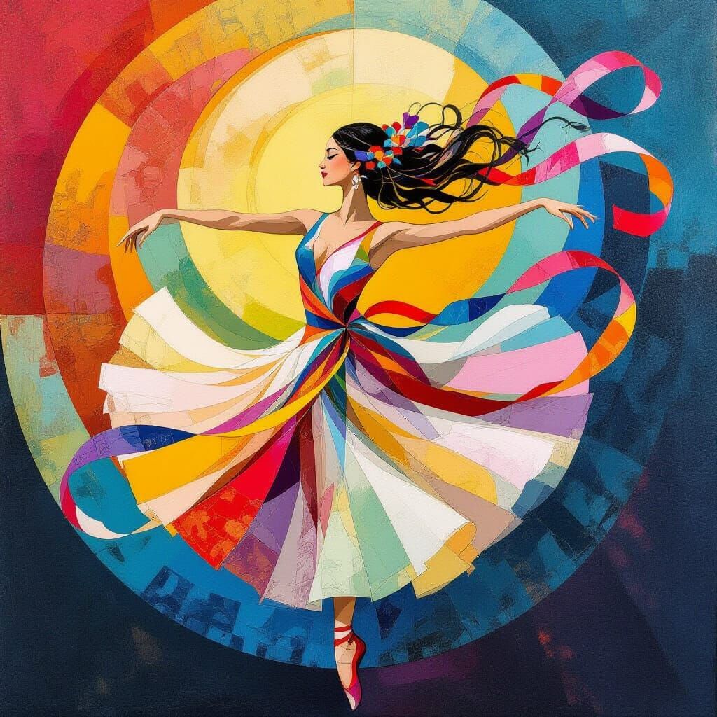 Abstract Dancer in Flowing Attire with Ribbons