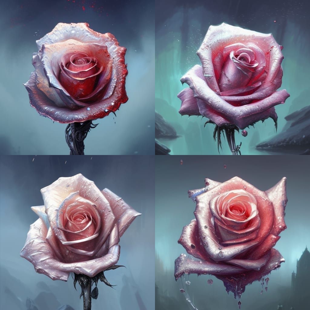 Intricate Ice Rose Digital Painting in Dark Fantasy Style