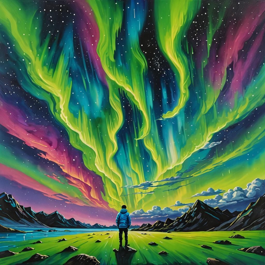 Surrealist Street Art: Aurora Borealis Night Sky