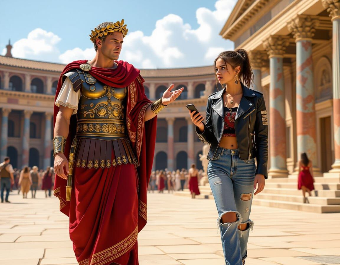 Julius Caesar Explains Strategy to Punk Girl in Ancient Rome
