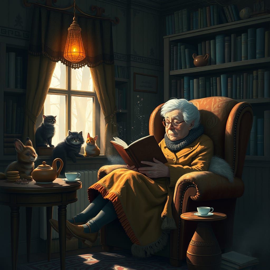 Enchanting Reading Scene with Forest Animals