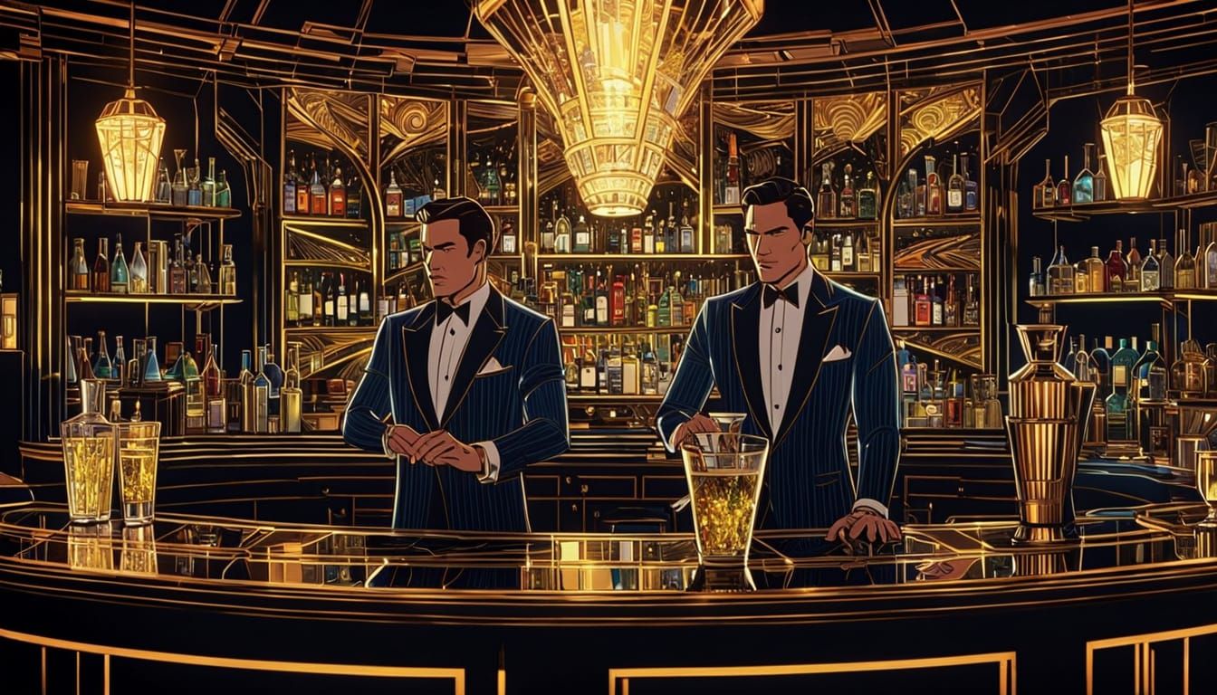 Art Deco Bar Scene in Comic Book Style