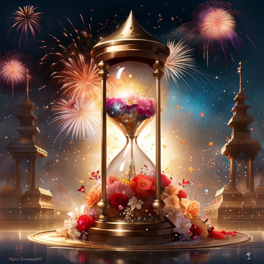 Sparkling Hourglass Celebrates New Year - Digital Art
