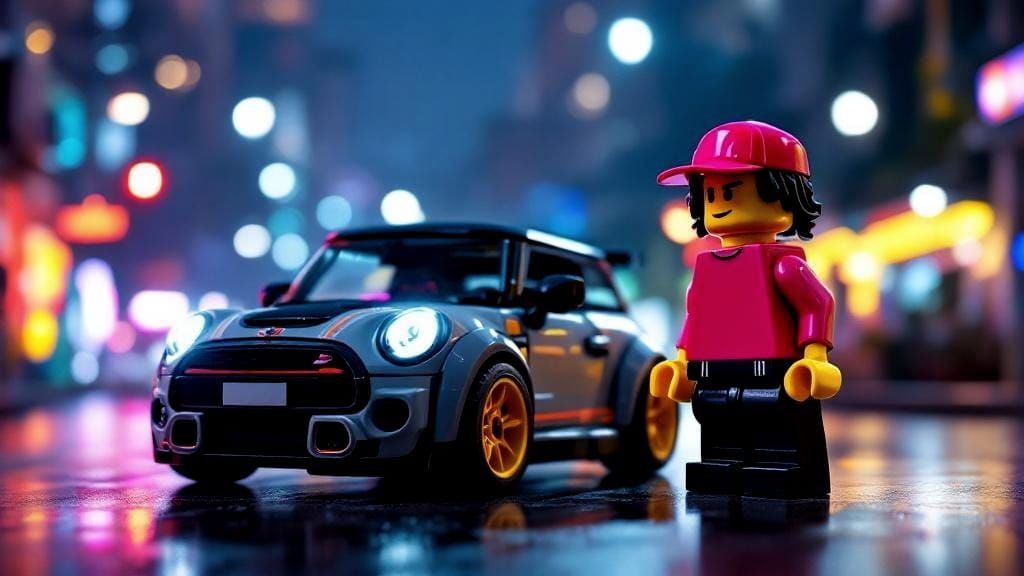 Neon Night: Lego Mini Cooper JCW in Hyper-Realism