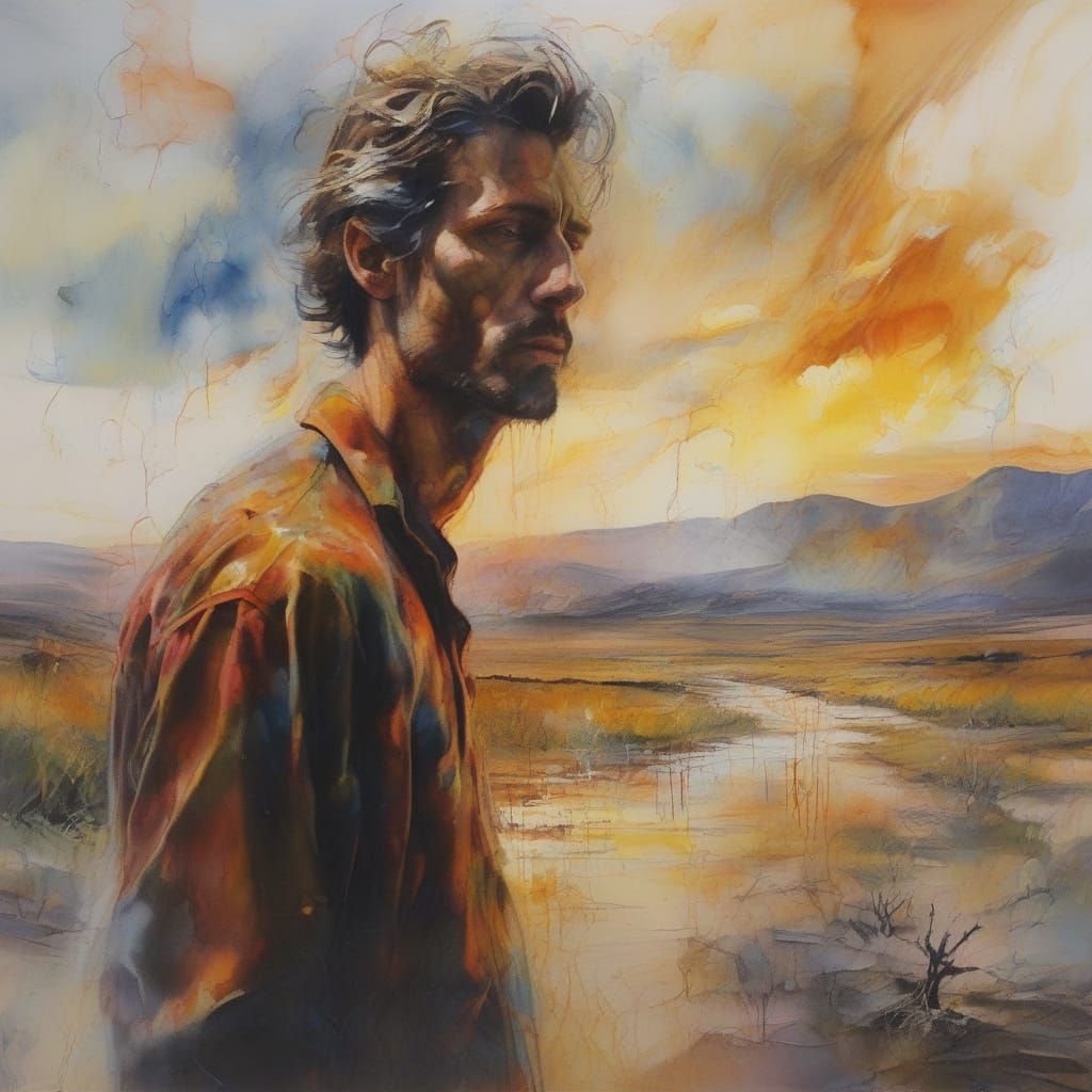 Heathcliff in a Surreal, Melting Landscape with Watercolour ...