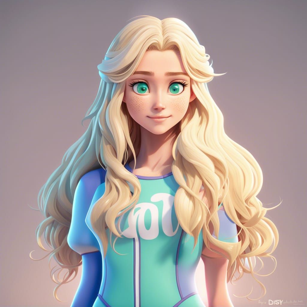 Anime Teenager with Wavy Hair in Blue Swimsuit