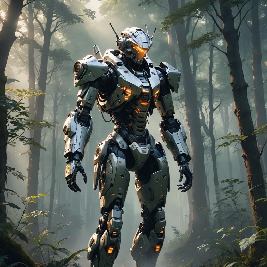 Heroic Mech in Mystical Forest, 3D Anime Art