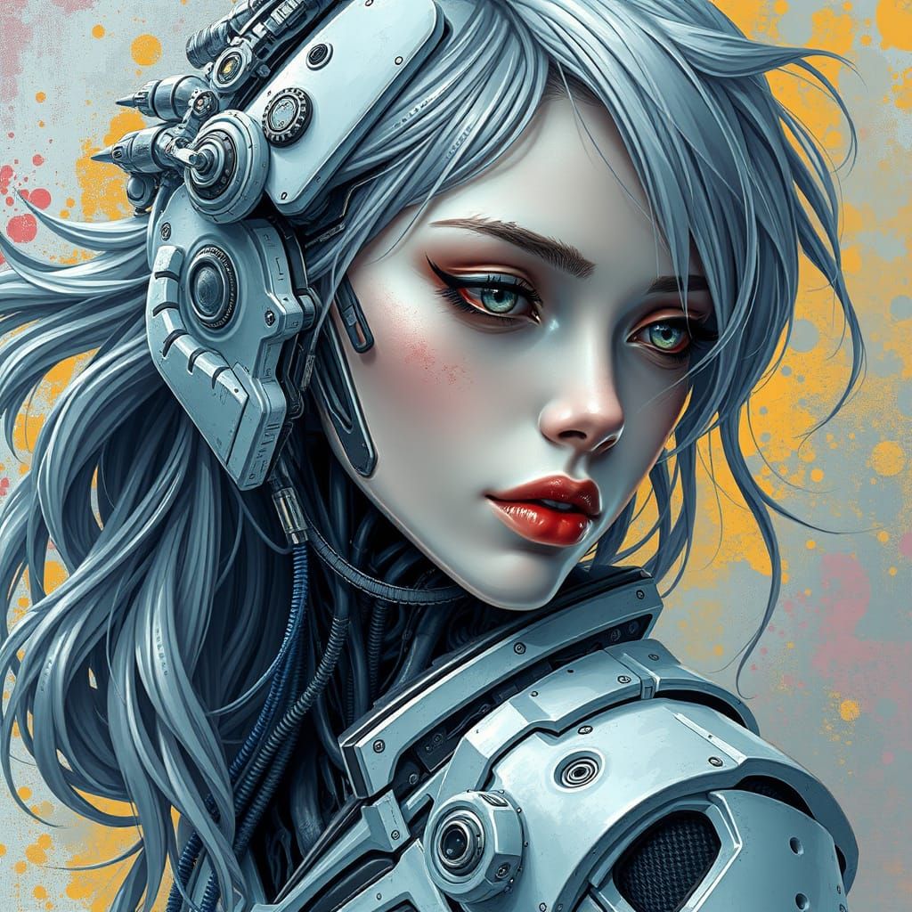 Cyborg Goddess in Metallic Gray and White