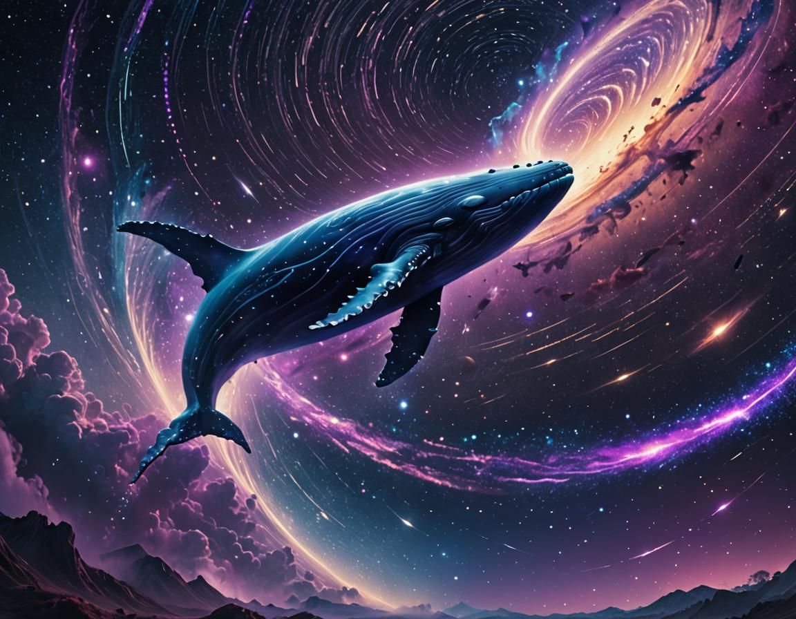 Cosmic Whale Diving Through Space in Digital Art