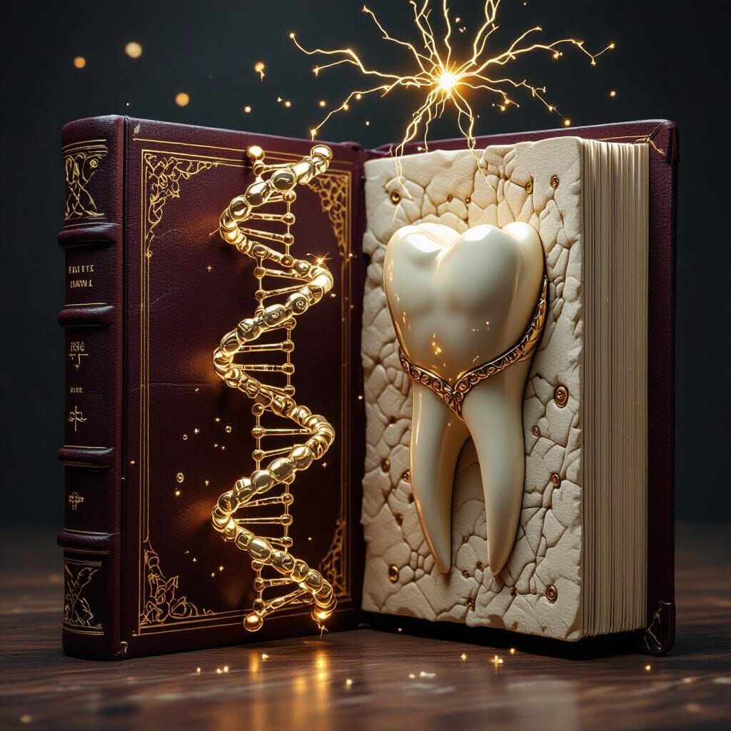 DNA Helix and Tooth Model in Leather Book