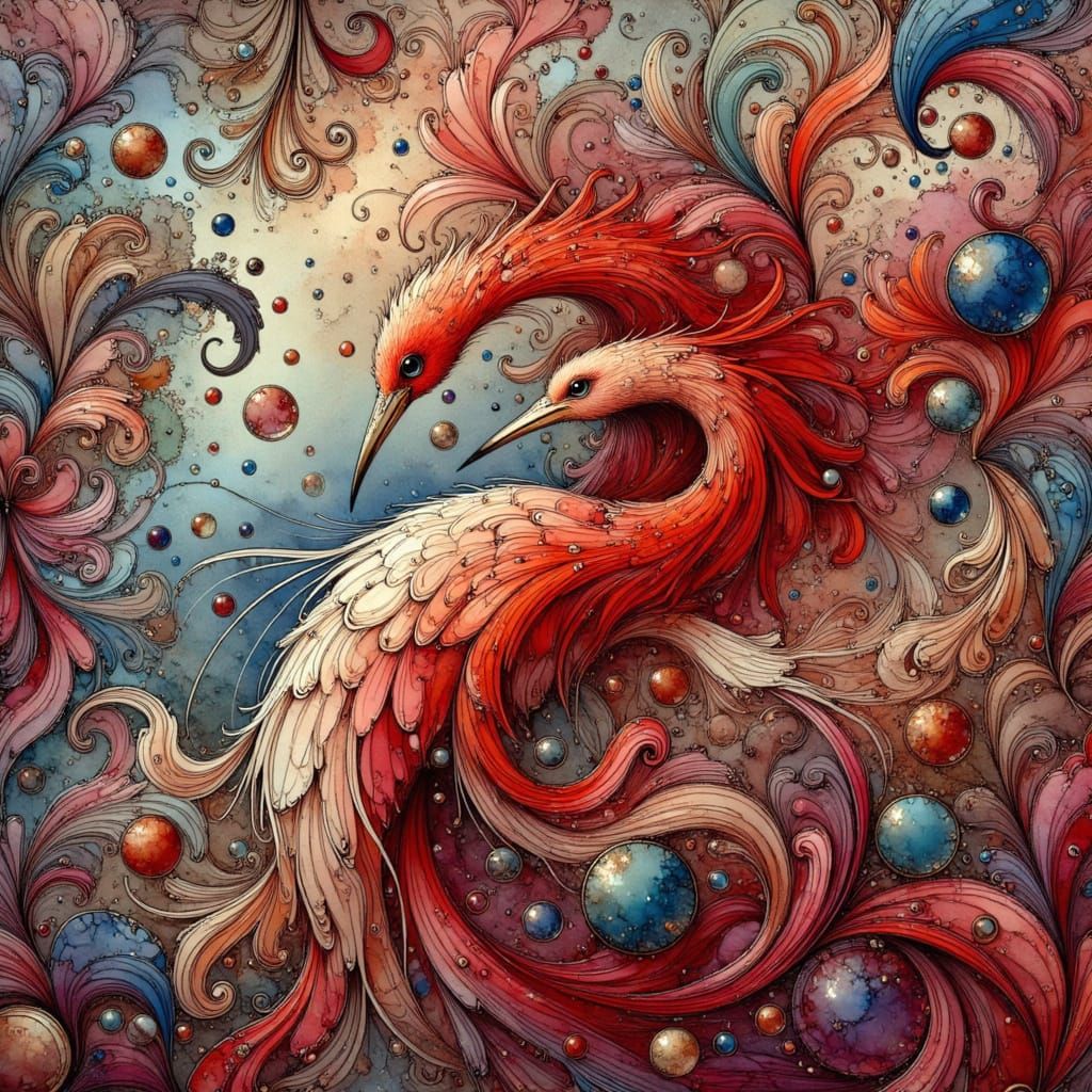 Reddish Egret in Wetland, Naturalist Illustration