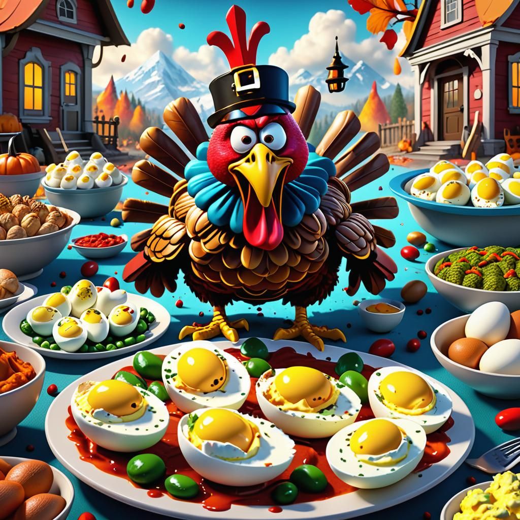 Thanksgiving Dinner: Angry Deviled Eggs in Detailed Digital ...