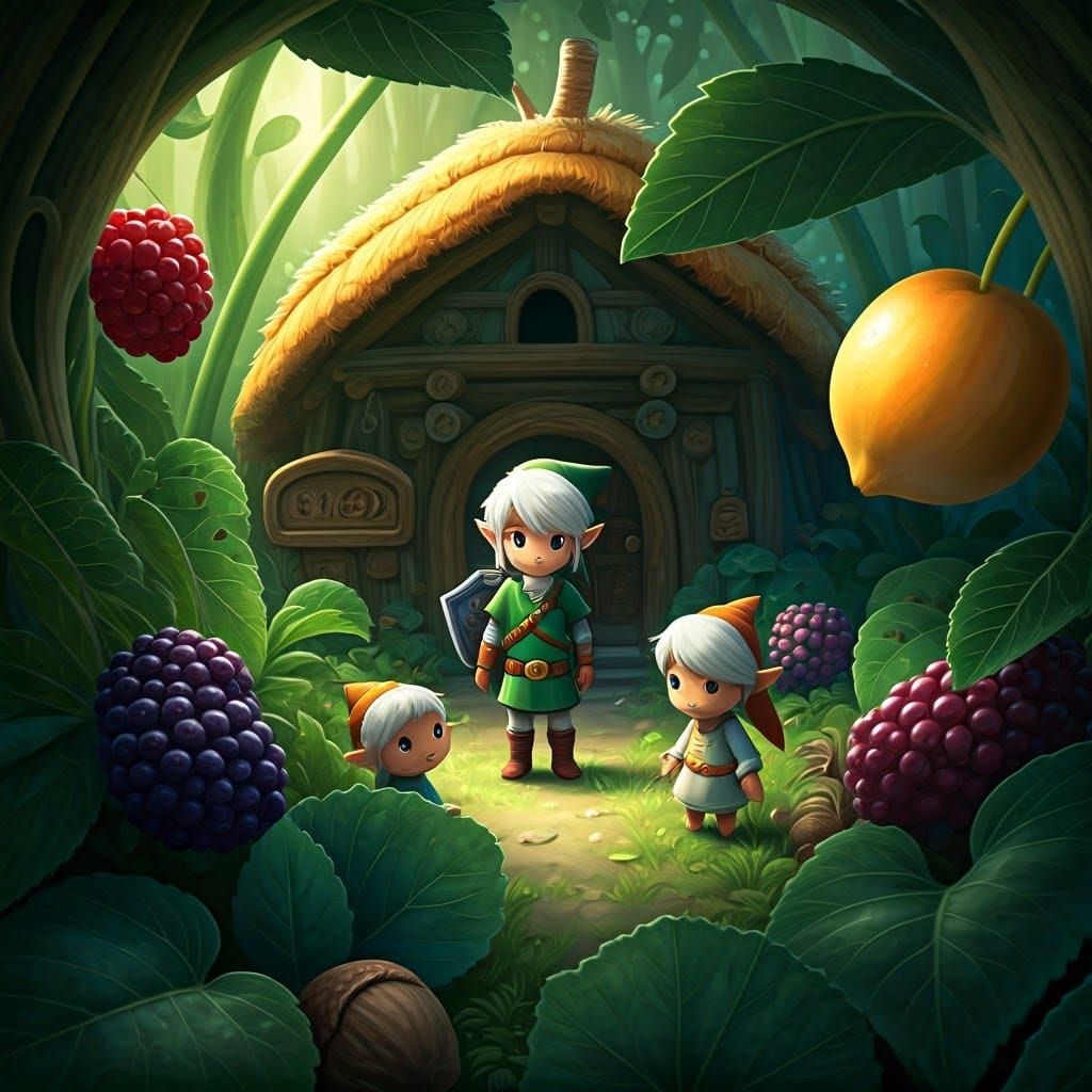 Cell-Shaded Miniature Scene of Link and the Minish Village